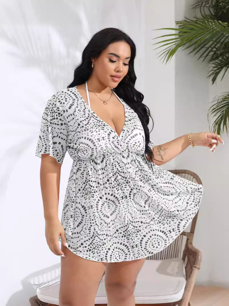 Summer new beach vacation cover-up printed irregular dress