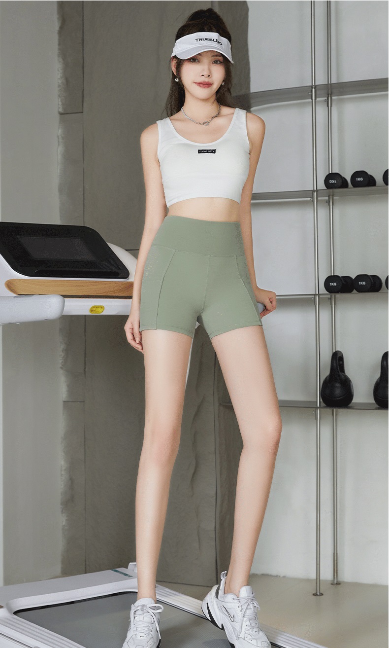 2024 Bagong Three-Point Shark Pants Outer Wear Thin Pocket Yoga Shorts Leggings High Waist Safety Pants