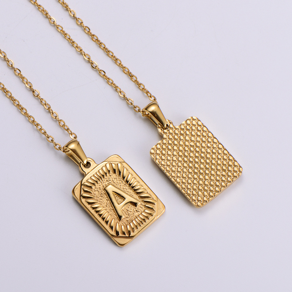 Gold-plated rectangular letter necklace